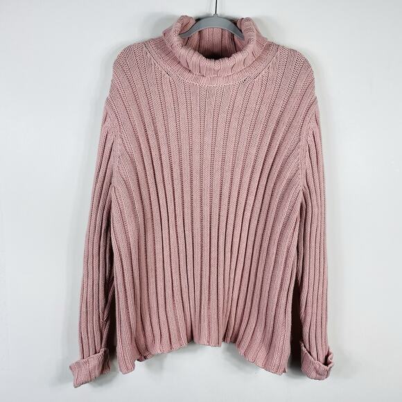 Eddie Bauer Plus Size 4X Chunky Turtleneck Sweater Pink Cotton Blend - Picture 1 of 4